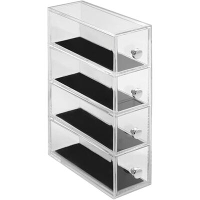 InterDesign iDesign Klarhet smyckesförvaring Smyckeskrin med 4 lådor för klockor, halsband etc. Vändbar smyckesarrangör med repskydd Klar plast InterDesign iDesign Klarhet smyckesförvaring Smyckeskrin med 4 lådor för klockor, halsband etc. Vändbar smyckesarrangör med repskydd Klar plast