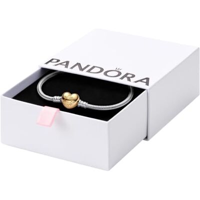 PANDORA Moments Schlangen-Gliederarmband mit Herz-Verschluss aus Sterling-Silber und vergoldeter Metalllegierung, kompatibel mit Charms und Anhängern aus der Moments Kollektion, Größe: 18cm PANDORA Moments Schlangen-Gliederarmband mit Herz-Verschluss aus Sterling-Silber und vergoldeter Metalllegierung, kompatibel mit Charms und Anhängern aus der Moments Kollektion, Größe: 18cm