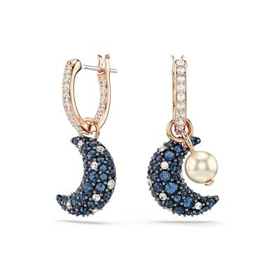 Swarovski Luna Drop-örhängen med Crescent Moon-motiv och Crystal Pavé i mörka toner, asymmetrisk design, roséguldpläterad miljö, från Luna Collection Swarovski Luna Drop-örhängen med Crescent Moon-motiv och Crystal Pavé i mörka toner, asymmetrisk design, roséguldpläterad miljö, från Luna Collection