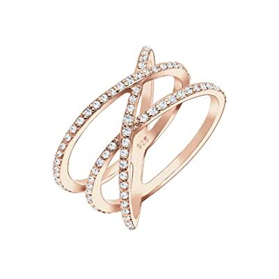Elli kvinnors 925 sterling silver xilion slipad zirkon rosa guldpläterad korsad ring, Q, Sterlingsilver, Zirkon Elli kvinnors 925 sterling silver xilion slipad zirkon rosa guldpläterad korsad ring, Q, Sterlingsilver, Zirkon