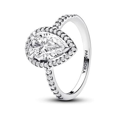 PANDORA Timeless Funkelnder Birnen-Kranz Ring aus Sterling Silber mit Cubic Zirkoniastein verziert, Größe: 54, 193012C01-54 PANDORA Timeless Funkelnder Birnen-Kranz Ring aus Sterling Silber mit Cubic Zirkoniastein verziert, Größe: 54, 193012C01-54