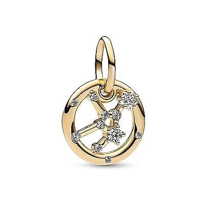 PANDORA Moments Sternzeichen Jungfrau Charm-Anhänger aus Sterling Silber mit 14 Karat vergoldeter Metalllegierung, Zirkonia, Kompatibel Moments Armbänder, 762715C01 PANDORA Moments Sternzeichen Jungfrau Charm-Anhänger aus Sterling Silber mit 14 Karat vergoldeter Metalllegierung, Zirkonia, Kompatibel Moments Armbänder, 762715C01