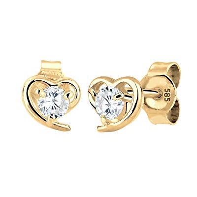 Elli PREMIUM Kvinnor äkta smycken örhängen hjärta kärlek vänskap bevis på kärlek 375 gult guld vit zirkon, Cubic Zirconia, Kubisk zirkonia Elli PREMIUM Kvinnor äkta smycken örhängen hjärta kärlek vänskap bevis på kärlek 375 gult guld vit zirkon, Cubic Zirconia, Kubisk zirkonia