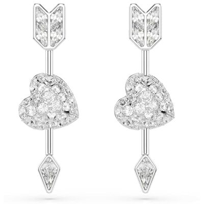 Swarovski Idyllia drop örhängen, Blandade snitt, Hjärta med pil, Vit, Rodiumpläterad Swarovski Idyllia drop örhängen, Blandade snitt, Hjärta med pil, Vit, Rodiumpläterad