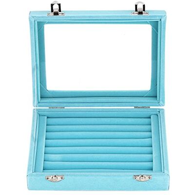 LANTWOO Sammet glas smyckesvisning förvaringsbox ring örhängen smyckeskrin ringhållare fodral, 2 spännen LANTWOO Sammet glas smyckesvisning förvaringsbox ring örhängen smyckeskrin ringhållare fodral, 2 spännen