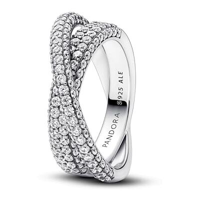PANDORA Timeless Pavé Gekreuzter Doppelband-Ring aus Sterling Silber mit Cubic Zirkoniastein verziert, Größe: 56, 193022C01-56 PANDORA Timeless Pavé Gekreuzter Doppelband-Ring aus Sterling Silber mit Cubic Zirkoniastein verziert, Größe: 56, 193022C01-56
