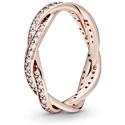 PANDORA Sparkling Twisted Lines Ring in Roségold mit 14 Karat rosévergoldete Metalllegierung und Cubic Zirkonia Timeless Collection, Größe 52 PANDORA Sparkling Twisted Lines Ring in Roségold mit 14 Karat rosévergoldete Metalllegierung und Cubic Zirkonia Timeless Collection, Größe 52