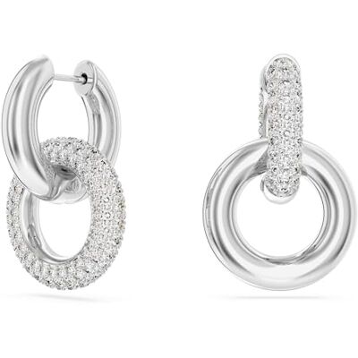 Swarovski Dextera Hoop-örhängen, vita Pavé-kristaller i en rodiumpläterad miljö förbundna med en rodiumpläterad ring, från Dextera Collection Swarovski Dextera Hoop-örhängen, vita Pavé-kristaller i en rodiumpläterad miljö förbundna med en rodiumpläterad ring, från Dextera Collection