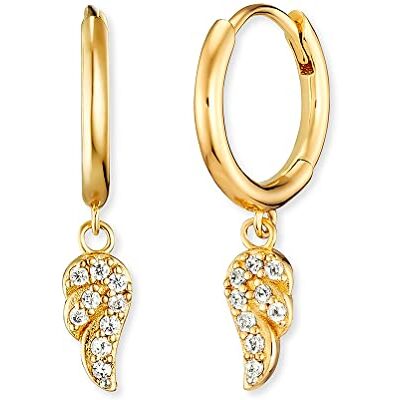 Engelsrufer Damen Creole aus vergoldetem Sterling Silber mit einem beweglichen Engel Flügelchen besetzt mit Zirkonia Steinen Clipverschluss nickelfrei Größe: 23mm Engelsrufer Damen Creole aus vergoldetem Sterling Silber mit einem beweglichen Engel Flügelchen besetzt mit Zirkonia Steinen Clipverschluss nickelfrei Größe: 23mm