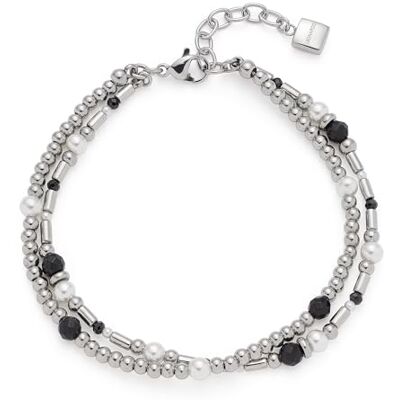 JEWELS BY LEONARDO armband Sabine, dubbla rader armsmycken av silverfärgat rostfritt stål, silverelement med pärlor i svart-vitt, 18,5–21 cm längd, smycke present för kvinnor, 024936 JEWELS BY LEONARDO armband Sabine, dubbla rader armsmycken av silverfärgat rostfritt stål, silverelement med pärlor i svart-vitt, 18,5–21 cm längd, smycke present för kvinnor, 024936