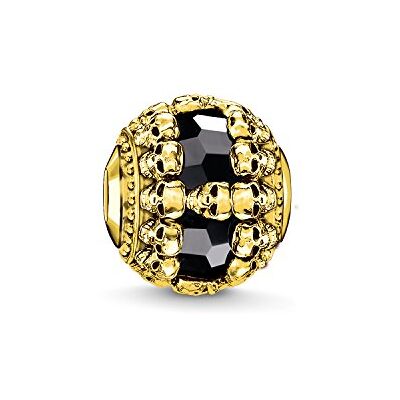 THOMAS SABO kvinnor män pärla dödskalle karma pärlor 925 sterlingsilver 750 gult guld förgylld svart K0240-177-11, Sterlingsilver förgyllt, Onyx THOMAS SABO kvinnor män pärla dödskalle karma pärlor 925 sterlingsilver 750 gult guld förgylld svart K0240-177-11, Sterlingsilver förgyllt, Onyx