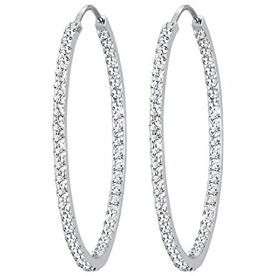 Elli Premium kvinnor äkta smycken örhängen kreoler med kristaller i 925 sterlingsilver e silver, colore: Vit, cod. 0304381713 Elli Premium kvinnor äkta smycken örhängen kreoler med kristaller i 925 sterlingsilver e silver, colore: Vit, cod. 0304381713