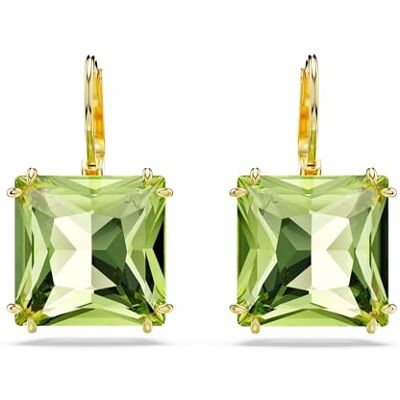 Swarovski Millenia droppörhängen, fyrkantig skuren, grön, guldfärgad Swarovski Millenia droppörhängen, fyrkantig skuren, grön, guldfärgad