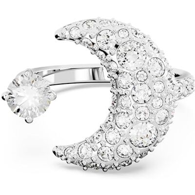 Swarovski Luna öppen ring med vita kristaller och månmotiv i en rodiumpläterad miljö, från Luna Collection, storlek 60 Swarovski Luna öppen ring med vita kristaller och månmotiv i en rodiumpläterad miljö, från Luna Collection, storlek 60