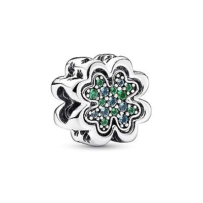 PANDORA Moments Teilbares Vierblättriges Kleeblatt Charm aus Sterling Silber mit Kristallen, Kompatibel Moments Armbändern, 792752C01 PANDORA Moments Teilbares Vierblättriges Kleeblatt Charm aus Sterling Silber mit Kristallen, Kompatibel Moments Armbändern, 792752C01