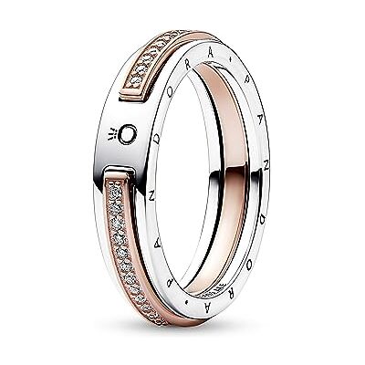 PANDORA Signature Bicolor Logo & Pavé Ring aus Sterlingsilber mit rosévergoldete Metalllegierung und Zirkonia, Gr. 54, 182773C01-54 PANDORA Signature Bicolor Logo & Pavé Ring aus Sterlingsilber mit rosévergoldete Metalllegierung und Zirkonia, Gr. 54, 182773C01-54