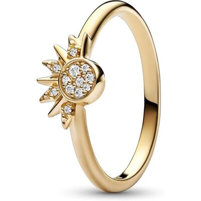 PANDORA Moments himmelsk glittrande sol 14k guldpläterad ring med klar kubisk zirkonia, 50 PANDORA Moments himmelsk glittrande sol 14k guldpläterad ring med klar kubisk zirkonia, 50