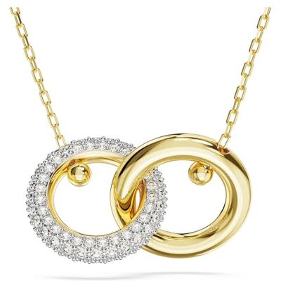 Swarovski Dextera hängehalsband, vita Pavé-kristaller sammankopplade med en guldfärgad ring på en guldfärgad kedja, från Dextera-kollektionen Swarovski Dextera hängehalsband, vita Pavé-kristaller sammankopplade med en guldfärgad ring på en guldfärgad kedja, från Dextera-kollektionen