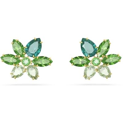 Swarovski Gema blommiga örhängen, gröna kronblad och rundskurna kristaller och guldfärgade, från Gema Collection Swarovski Gema blommiga örhängen, gröna kronblad och rundskurna kristaller och guldfärgade, från Gema Collection