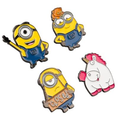 Grupo Erik Minions Set of 4 Enamel Pins Merch Gifts, Stuart, Bob, Unicorn Cute Pin Badges, Bag Pins Funny Gifts under 15 Pounds, Minion Funny Stuff for Friends, Minions Merchandise Grupo Erik Minions Set of 4 Enamel Pins Merch Gifts, Stuart, Bob, Unicorn Cute Pin Badges, Bag Pins Funny Gifts under 15 Pounds, Minion Funny Stuff for Friends, Minions Merchandise