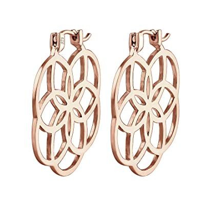 Elli örhängen damer kreoler livets blomma prydnad i 925 sterlingsilver roséguldpläterade, Sterlingsilver, Utan Elli örhängen damer kreoler livets blomma prydnad i 925 sterlingsilver roséguldpläterade, Sterlingsilver, Utan