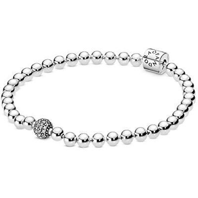 PANDORA Signatur Kugel & Pavé Armband aus Sterling-Silber mit einer großen Kugel in Pavé-Fassung und Zylinderverschluss, Größe: 17cm PANDORA Signatur Kugel & Pavé Armband aus Sterling-Silber mit einer großen Kugel in Pavé-Fassung und Zylinderverschluss, Größe: 17cm