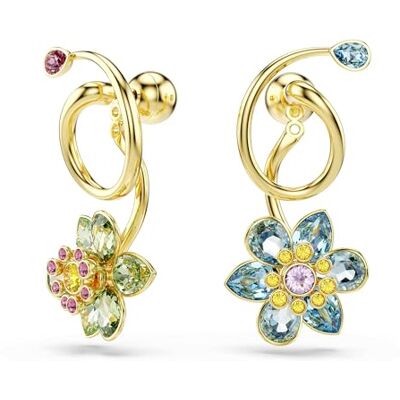Swarovski Idyllia droppörhängen, Asymmetrisk design, Blandade snitt, Blomma, Flerfärgad, Guldfärgad, En storlek Swarovski Idyllia droppörhängen, Asymmetrisk design, Blandade snitt, Blomma, Flerfärgad, Guldfärgad, En storlek