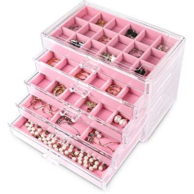 Frebeauty Akryl-Schmuck-organisatör, Ohrring-arrangör, låda med 5 Schubladen, stapelbarer Ohrringhalter für Ring, Ohrstecker und Armbänder (rosa) Frebeauty Akryl-Schmuck-organisatör, Ohrring-arrangör, låda med 5 Schubladen, stapelbarer Ohrringhalter für Ring, Ohrstecker und Armbänder (rosa)