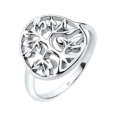 Elli Ring damer med livets trädsymbol blommig i 925 sterlingsilver, 52 EU, fasettad slipning, Utan Elli Ring damer med livets trädsymbol blommig i 925 sterlingsilver, 52 EU, fasettad slipning, Utan