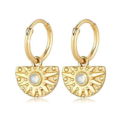Elli örhängen dam kreoler vintage hänge ornament sol trend med månsten i 925 sterlingsilver förgylld, En Storlek, Sterlingsilver, Månsten Elli örhängen dam kreoler vintage hänge ornament sol trend med månsten i 925 sterlingsilver förgylld, En Storlek, Sterlingsilver, Månsten