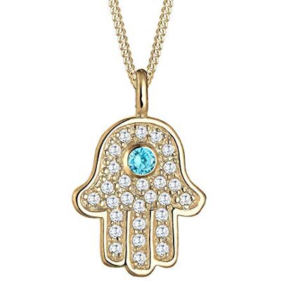 Elli Halsband dam Hamsa hand hänge enkelt med zirkoniumkristaller i 925 sterlingsilver, 400, Kristall, Utan Elli Halsband dam Hamsa hand hänge enkelt med zirkoniumkristaller i 925 sterlingsilver, 400, Kristall, Utan