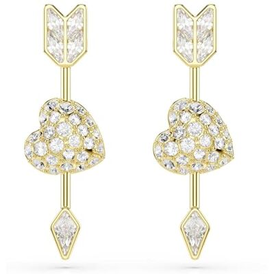 Swarovski Idyllia drop örhängen, Blandade snitt, Hjärta med pil, Vit, Guldfärgad pläterad Swarovski Idyllia drop örhängen, Blandade snitt, Hjärta med pil, Vit, Guldfärgad pläterad