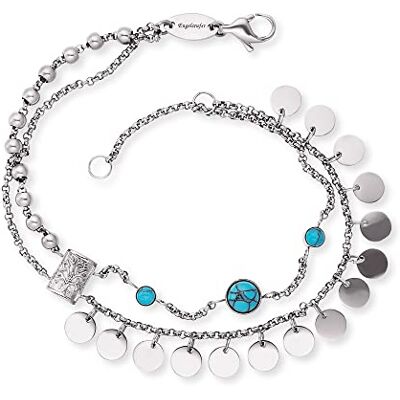Engelsrufer Damen Armband Boho aus Sterling Silber mit drei türkisen Steinen und Lebensbaum Symbol Anhänger in zwei Längen verstellbar nickelfrei Engelsrufer Damen Armband Boho aus Sterling Silber mit drei türkisen Steinen und Lebensbaum Symbol Anhänger in zwei Längen verstellbar nickelfrei