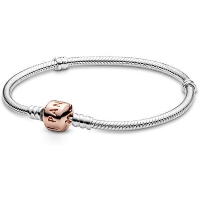 PANDORA Moments Schlangen-Gliederarmband mit Zylinderverschluss aus Sterling-Silber und 14 Karat rosévergoldeterr Metalllegierung, kompatibel mit Charms und Anhängern aus der Moments Kollektion 21cm PANDORA Moments Schlangen-Gliederarmband mit Zylinderverschluss aus Sterling-Silber und 14 Karat rosévergoldeterr Metalllegierung, kompatibel mit Charms und Anhängern aus der Moments Kollektion 21cm