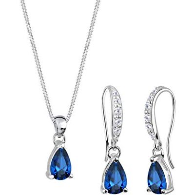 Elli Dam 925 sterling silver xilion slipad kubisk zirkonia och blått kristallhänge halsband av längd 45 cm med hängande örhängen, 45 cm, Tyg kristall, Safir Elli Dam 925 sterling silver xilion slipad kubisk zirkonia och blått kristallhänge halsband av längd 45 cm med hängande örhängen, 45 cm, Tyg kristall, Safir