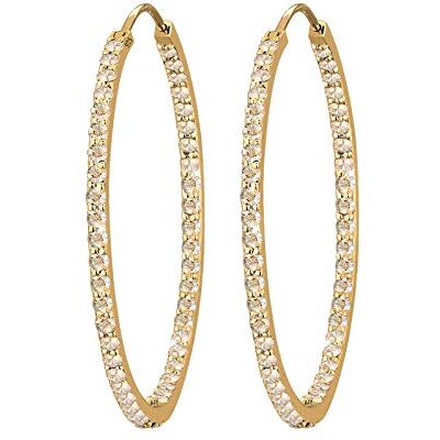 Elli premium dam äkta smycke örhängen kreoler med kristaller i 925 sterlingsilver e silver,Guld Elli premium dam äkta smycke örhängen kreoler med kristaller i 925 sterlingsilver e silver,Guld