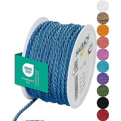 Halbach sidenband premiumsnöre (azurblå) bredd 4 mm längd 25 m Tillverkad i Tyskland & Öko-Tex certifierad glänsande satinsnöre av acetat Halbach sidenband premiumsnöre (azurblå) bredd 4 mm längd 25 m Tillverkad i Tyskland & Öko-Tex certifierad glänsande satinsnöre av acetat