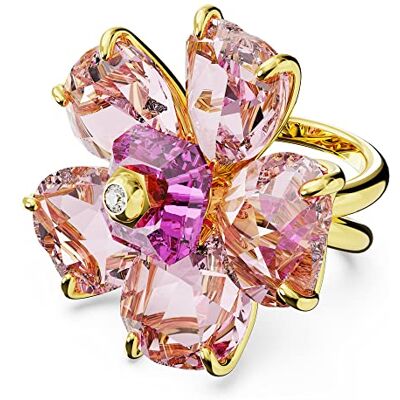 Swarovski Florere Cocktailring, rosa kronbladsskuren kristallmotiv med vit zirkon i guldfärgad miljö, från Florere Collection, storlek 58 Swarovski Florere Cocktailring, rosa kronbladsskuren kristallmotiv med vit zirkon i guldfärgad miljö, från Florere Collection, storlek 58