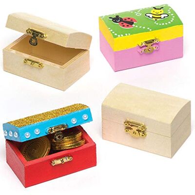 Baker Ross ET127 Ross Miniskattkista av trä – för målning och dekoration för barn – förvaringslåda för förvaring (4 stycken), 8 cm x 5 cm, träfärger Baker Ross ET127 Ross Miniskattkista av trä – för målning och dekoration för barn – förvaringslåda för förvaring (4 stycken), 8 cm x 5 cm, träfärger
