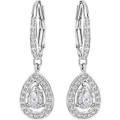 Swarovski Änglafärgade örhängen, Päronslipade, Vita, Rhodiumpläterade Swarovski Änglafärgade örhängen, Päronslipade, Vita, Rhodiumpläterade