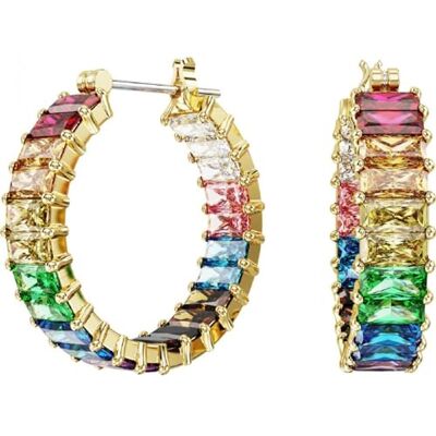 Swarovski Matrix bågeörhängen, baguetteskuren, flerfärgad, guldfärgad Swarovski Matrix bågeörhängen, baguetteskuren, flerfärgad, guldfärgad