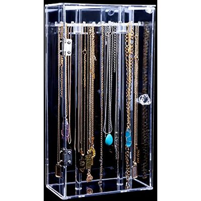 Haiabei Halsband i akryl stativ, klar halsbandsorganiserare med 24 krokar, dammtät rotation smyckesförvaringshållare, inneslutna långa halsband visningsställ hänge armband visningsfodral smycken visningsbox Haiabei Halsband i akryl stativ, klar halsbandsorganiserare med 24 krokar, dammtät rotation smyckesförvaringshållare, inneslutna långa halsband visningsställ hänge armband visningsfodral smycken visningsbox