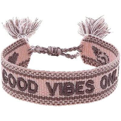 Engelsrufer Damen Armband aus Polyester und Baumwolle in rosa dunkelrot mit GOOD VIBES ONLY Stickerei Kordelverschluss größenverstellbar Engelsrufer Damen Armband aus Polyester und Baumwolle in rosa dunkelrot mit GOOD VIBES ONLY Stickerei Kordelverschluss größenverstellbar