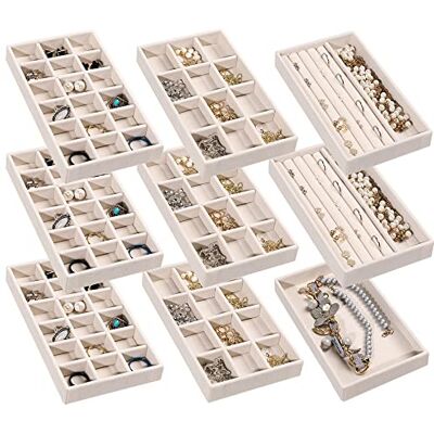 Frebeauty Jewelry Organizer Tray,Stackable Velvet Jewelry Trays,Drawer Inserts Earring Organizer For Women Jewelry Storage Display Case for Rings Stud Necklaces,Set of 9(Beige) Frebeauty Jewelry Organizer Tray,Stackable Velvet Jewelry Trays,Drawer Inserts Earring Organizer For Women Jewelry Storage Display Case for Rings Stud Necklaces,Set of 9(Beige)