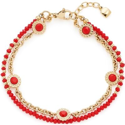 JEWELS BY LEONARDO Leonardo Jewels armband Florena, dubbla rader armsmycken av guldfärgad rostfritt stål och röda glasstenar, 18–20 cm längd, damsmycke, 023545, Eine Grösse, Rostfritt stål, Ingen ädelsten JEWELS BY LEONARDO Leonardo Jewels armband Florena, dubbla rader armsmycken av guldfärgad rostfritt stål och röda glasstenar, 18–20 cm längd, damsmycke, 023545, Eine Grösse, Rostfritt stål, Ingen ädelsten