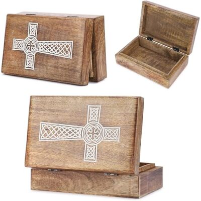 Ajuny handgjort dekorativt smyckeskrin i trä korsdesign mångsidig skattkista smycken förvaring arrangör dryckesjubileum örhängen, halsband klocklådor, perfekt som present – 20 x 13 cm Ajuny handgjort dekorativt smyckeskrin i trä korsdesign mångsidig skattkista smycken förvaring arrangör dryckesjubileum örhängen, halsband klocklådor, perfekt som present – 20 x 13 cm