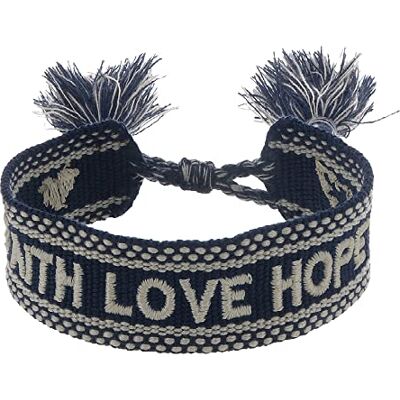 Engelsrufer Damen Armband aus Polyester und Baumwolle in schwarz beige mit FAITH LOVE HOPE Stickerei Kordelverschluss größenverstellbar Engelsrufer Damen Armband aus Polyester und Baumwolle in schwarz beige mit FAITH LOVE HOPE Stickerei Kordelverschluss größenverstellbar