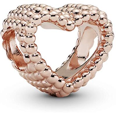 PANDORA offenes Metallperlen Herz Charm in Roségold mit 14 Karat rosévergoldete Metalllegierung Moments Collection PANDORA offenes Metallperlen Herz Charm in Roségold mit 14 Karat rosévergoldete Metalllegierung Moments Collection