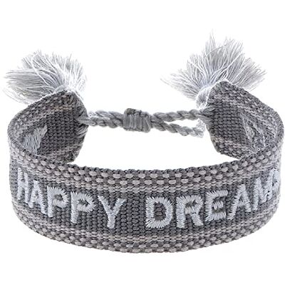 Engelsrufer Damen Armband aus Polyester und Baumwolle in grau weiß mit HAPPY DREAMS Stickerei Kordelverschluss größenverstellbar Engelsrufer Damen Armband aus Polyester und Baumwolle in grau weiß mit HAPPY DREAMS Stickerei Kordelverschluss größenverstellbar