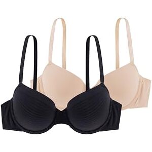 DORINA Comfort T-shirt BH, 3/4-skål dam lätt vadderad randig bygel-BH, 2-pack, LOUISE/ECO-2PP, svart beige rosa elfenben, Svart/beige, 80D DORINA Comfort T-shirt BH, 3/4-skål dam lätt vadderad randig bygel-BH, 2-pack, LOUISE/ECO-2PP, svart beige rosa elfenben, Svart/beige, 80D